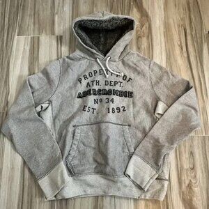 Abercrombie & Fitch Sherpa Lined Hoodie Mens L‎arge Distressed Sweatshirt